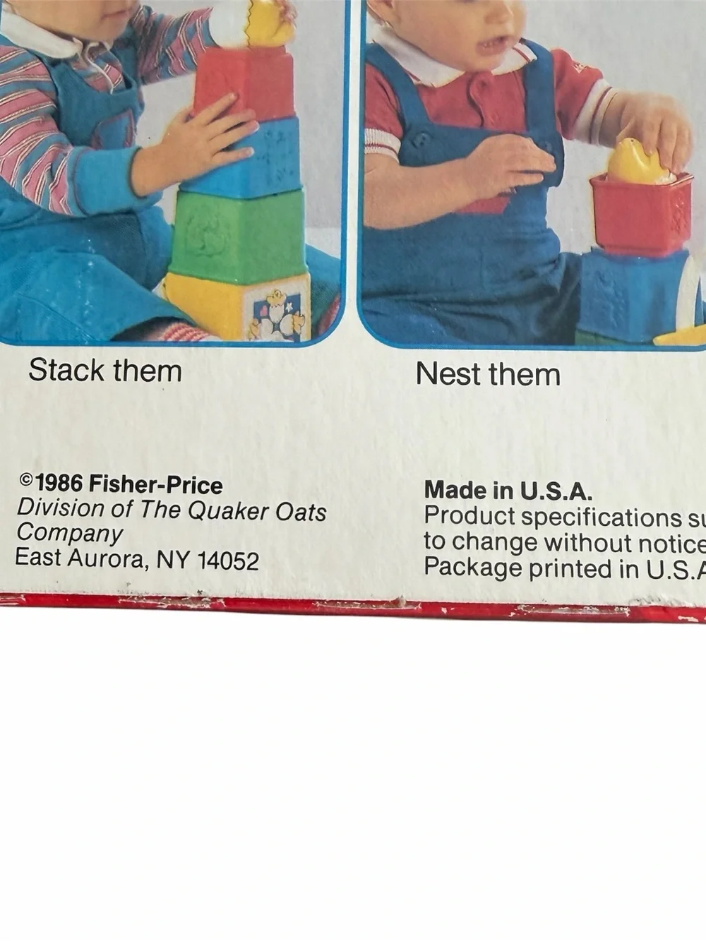 Vintage Fisher Price Nesting Stacking Activity Blocks Crib Toy Complete Box 1986